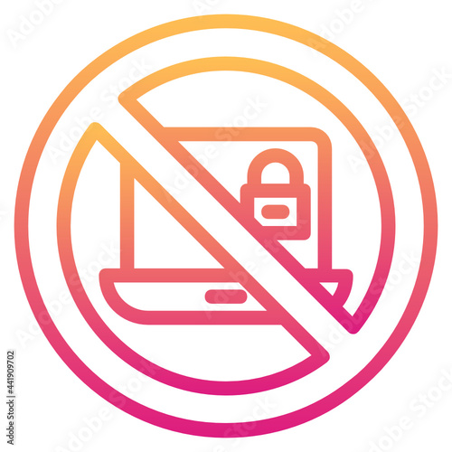 No lock laptop , Prohibition Sign gradient icon.