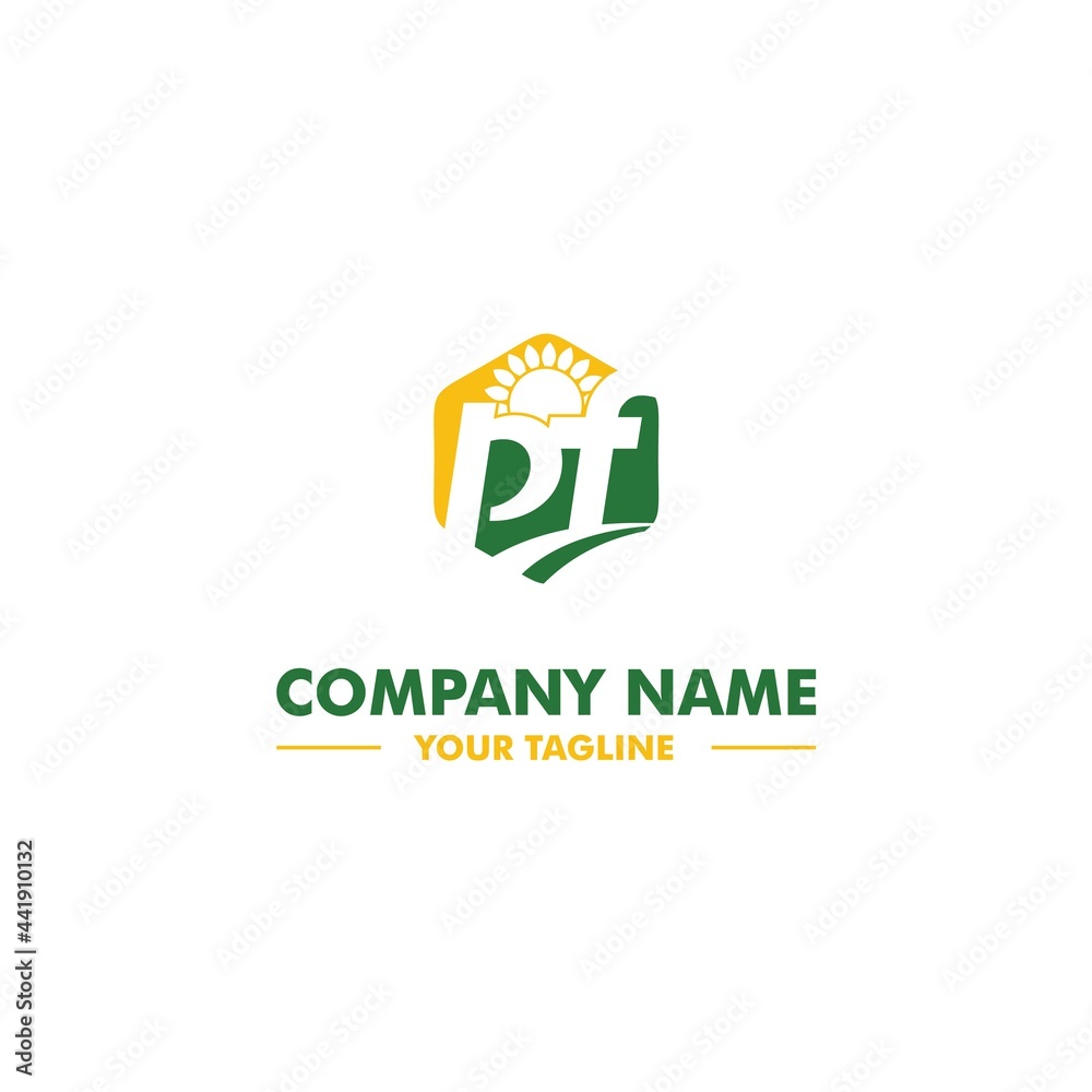 Green and Yellow Farm with Wheat and Sun Flower Logo Vector Green and Yellow Farm with Wheat and Sun Flower Logo Vector
