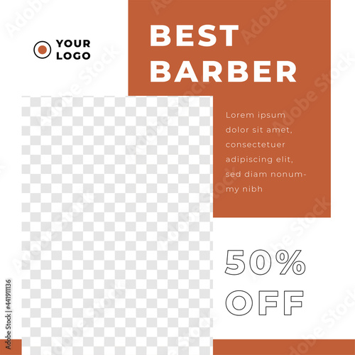 Barbershop hair salon grand opening discount poster instagram social media template brown retro minimalis style