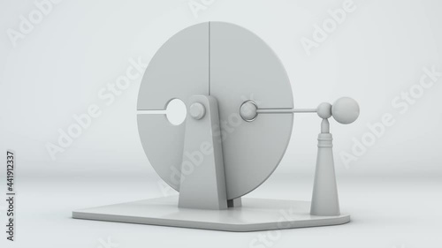 Loop 3d animation of the white mechanism of the perpetual motion motor of synchronous motion. The idea of coordinating movements and an infinite resource of synchronous actions.
