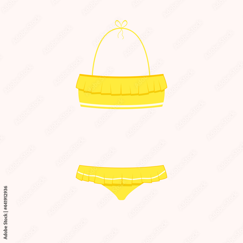 Summer cute bandeau beach swimsuit. Colorful swimsuit. On a white background. Women's beach swimsuit. Vector illustration in cartoon style