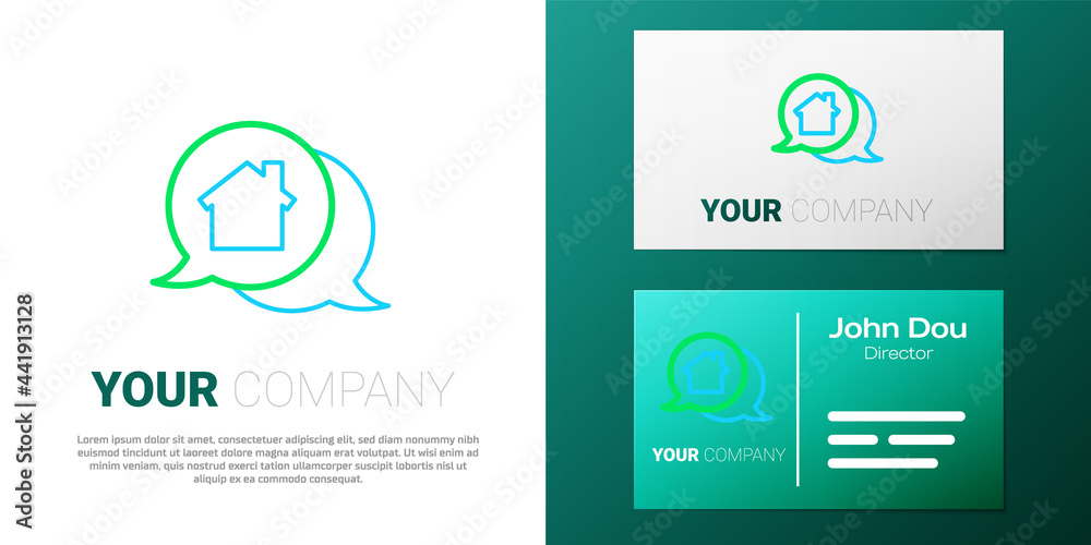 Line Real estate message house in speech bubble icon isolated on white background. Colorful outline concept. Vector Line Real estate message house in speech bubble icon isolated on white background. Colorful outline concept. Vector