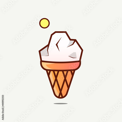 Concept illustration of global warming with iceberg and ice cream cone
