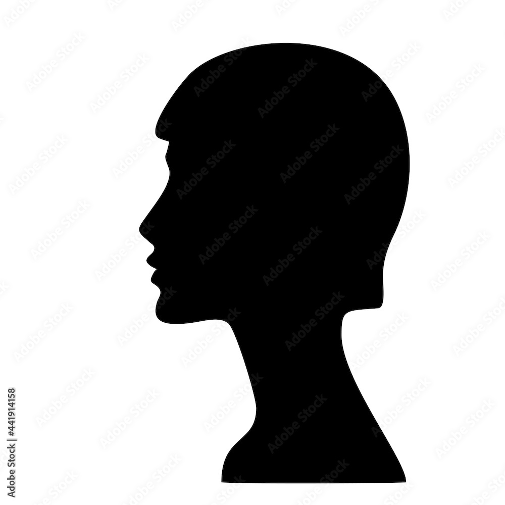 Silhouette of a girl s profile. Woman face silhouette. Beautiful female face in profile. Isolated ink vector illustration on white background.