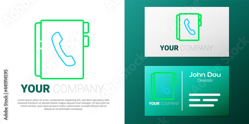 Line Address book icon isolated on white background. Notebook, address, contact, directory, phone, telephone book icon. Colorful outline concept. Vector