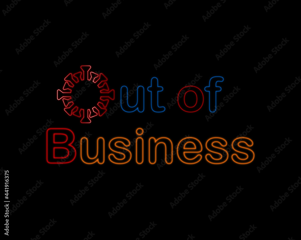 An animation out of business sign with Covid-19 virus. Many business under threat during the pandemic and bankruptcy An animation out of business sign with Covid-19 virus. Many business under threat during the pandemic and bankruptcy