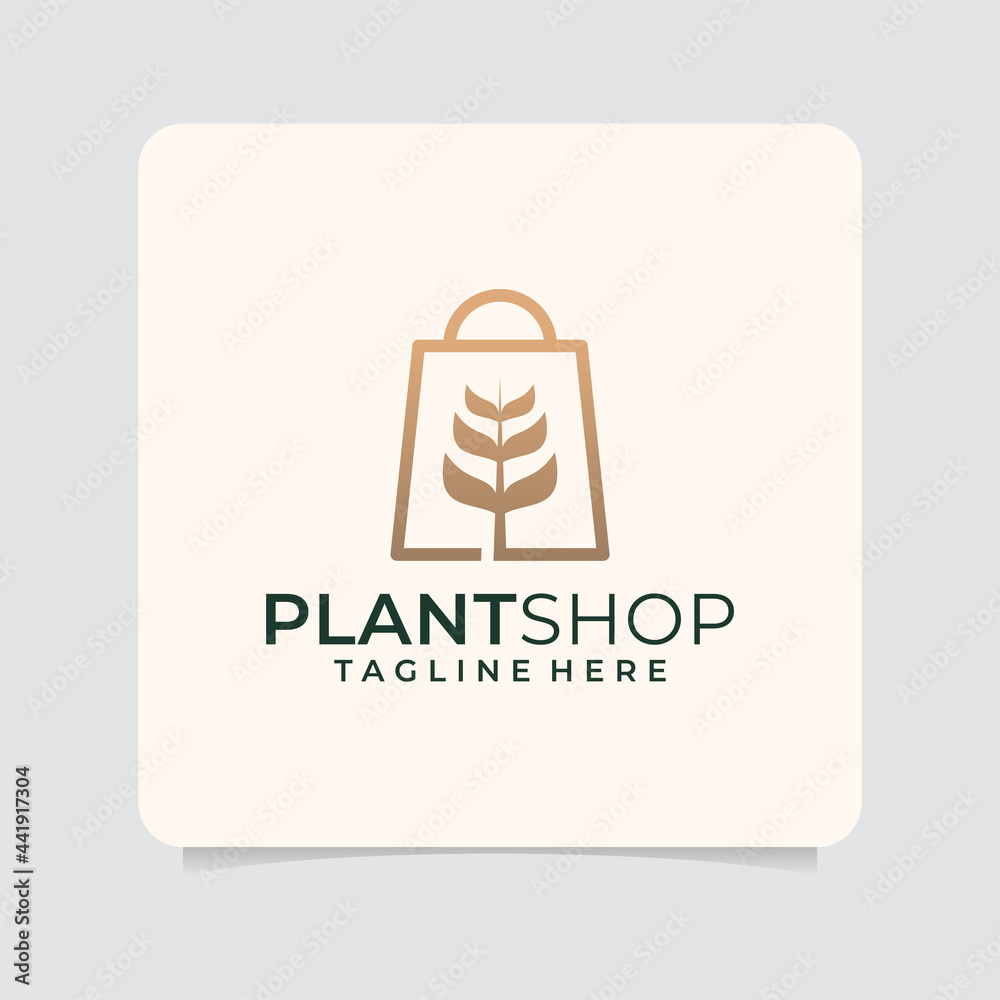 Golden plant shop logo design concept. Logo can be used for icon, brand, identity, healthy, store, and business company