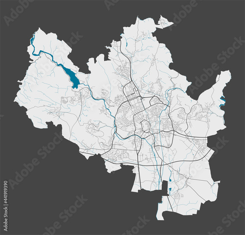 Detailed map of Brno city, Cityscape. Royalty free vector illustration.