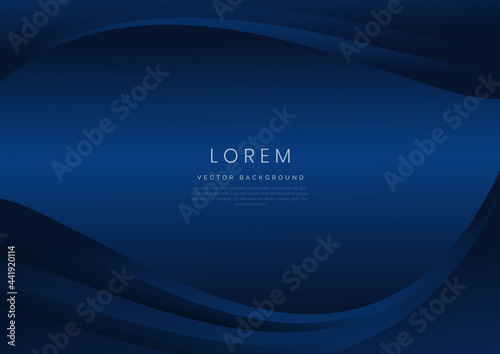 Abstract blue curves overlapping on dark blue background with copy space for text.