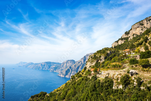 Scenic view of the Amalfi coast from the  Path of the Gods   Sentiero degli Dei    Province of Salerno   Campania  Italy.