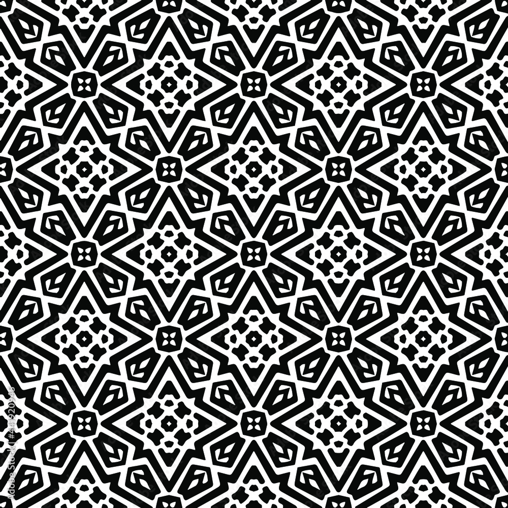 
Abstract Flower Tiles Seamless Vector Pattern Design. Black and white pattern. 