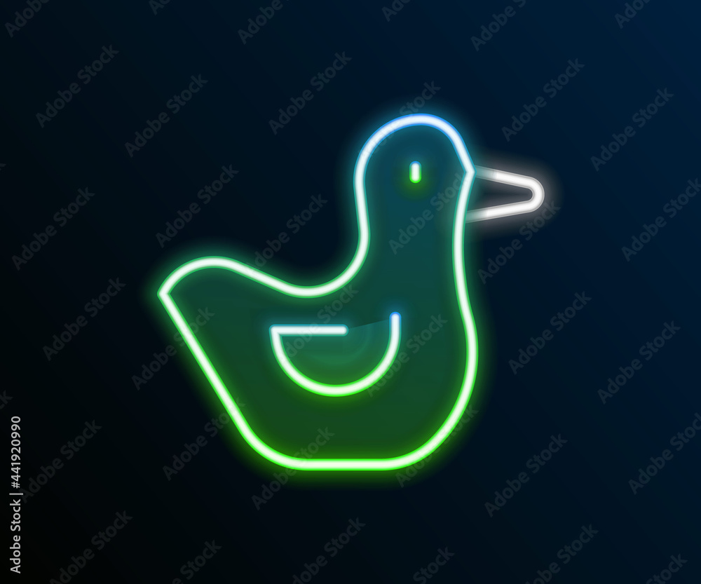 Glowing neon line Rubber duck icon isolated on black background. Colorful outline concept. Vector Glowing neon line Rubber duck icon isolated on black background. Colorful outline concept. Vector