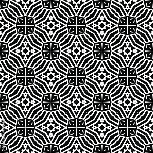 
Abstract Flower Tiles Seamless Vector Pattern Design. Black and white pattern. 