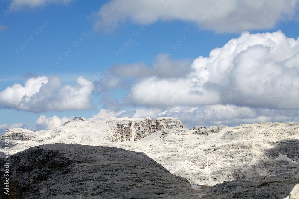 Landscape in the Sella group in the Dolomiltes, a mountain range in northeastern Italy