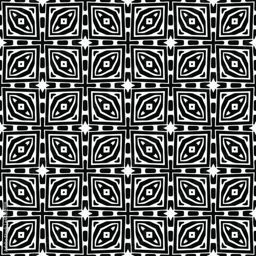 Abstract Flower Tiles Seamless Vector Pattern Design. Black and white pattern.