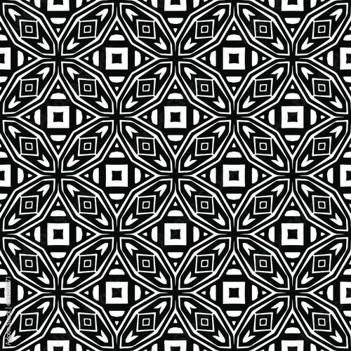 Abstract Flower Tiles Seamless Vector Pattern Design. Black and white pattern.