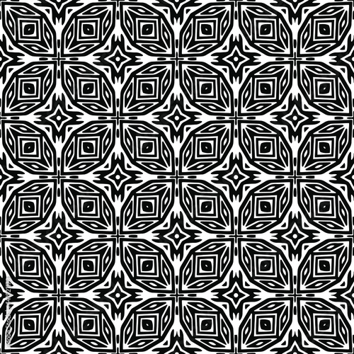 Abstract Flower Tiles Seamless Vector Pattern Design. Black and white pattern.