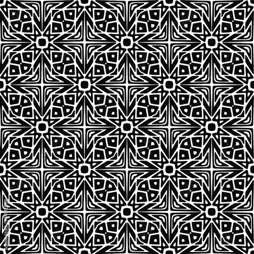 Abstract Flower Tiles Seamless Vector Pattern Design. Black and white pattern.