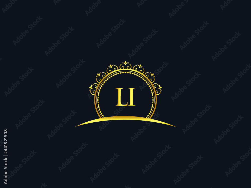 Letter LI Logo, luxury li logo icon vector for modern Hotel, Heraldic, Jewelry, Fashion, Royalty With Gold Color Image Design - obrazy, fototapety, plakaty 