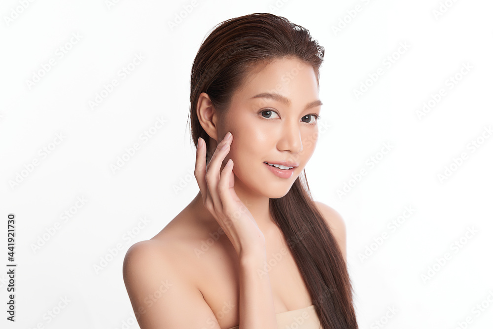 Beautiful young asian woman with clean fresh skin on white background, Face care, Facial treatment, Cosmetology, beauty and spa, Asian women portrait. Beautiful young asian woman with clean fresh skin on white background, Face care, Facial treatment, Cosmetology, beauty and spa, Asian women portrait.