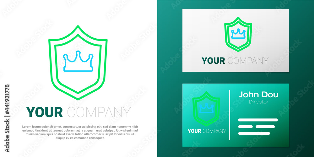 Line Shield with crown icon isolated on white background. Colorful outline concept. Vector Line Shield with crown icon isolated on white background. Colorful outline concept. Vector