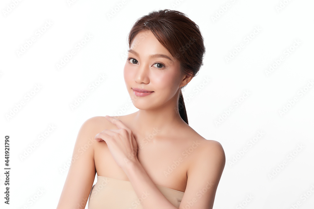 Beautiful young asian woman with clean fresh skin on white background, Face care, Facial treatment, Cosmetology, beauty and spa, Asian women portrait. Beautiful young asian woman with clean fresh skin on white background, Face care, Facial treatment, Cosmetology, beauty and spa, Asian women portrait.