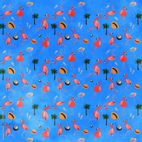 Flamingo illustration pattern with summer image blue