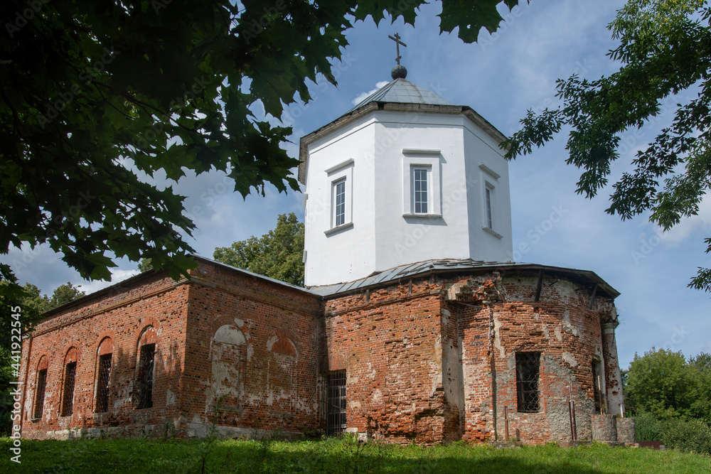 Partially restored Assumption church (Uspenskaya church, 1749). Cherkizovo, Moscow Oblast, Russia.