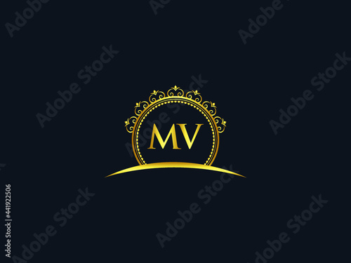 Letter MV Logo, luxury mv logo icon vector for modern Hotel, Heraldic, Jewelry, Fashion, Royalty With Gold Color Image Design
