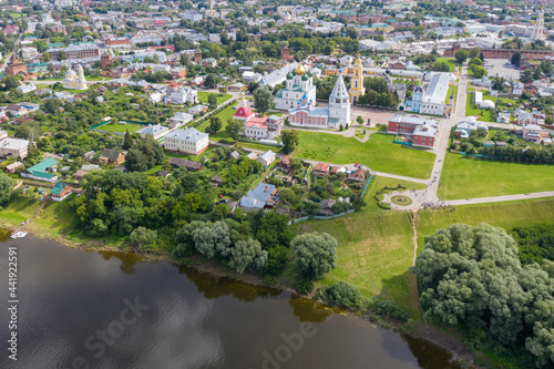  Aerial view of historical part of Kolomna and Moscow river at sunny day. Moscow Oblast, Russia.