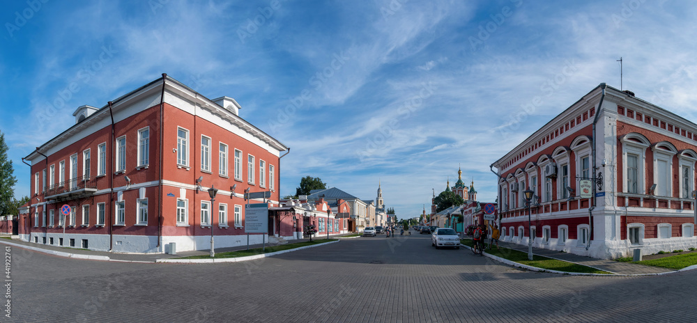Panoramic view of old town street and Local history museum. Kolomna, Moscow Oblast, Russia.