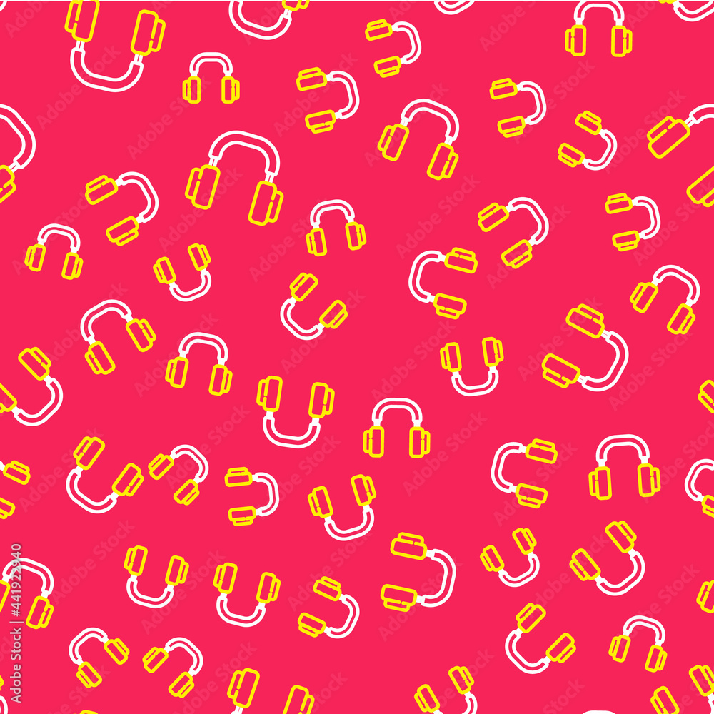 Line Headphones icon isolated seamless pattern on red background. Earphones. Concept for listening to music, service, communication and operator. Vector Line Headphones icon isolated seamless pattern on red background. Earphones. Concept for listening to music, service, communication and operator. Vector