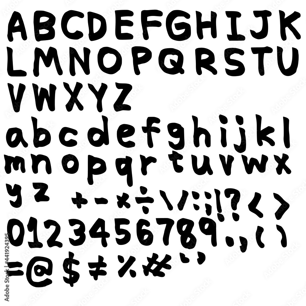 Set of letters.Hand drawn alphabet.English font and number.Vector illustration.Sign, symbol, icon or logo.Flat design.Typography modern design.Black ink brush.