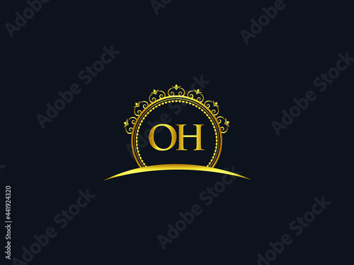 Letter OH Logo, luxury oh logo icon vector for modern Hotel, Heraldic, Jewelry, Fashion, Royalty With Gold Color Image Design