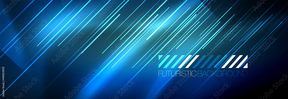 Neon glowing lines, magic energy and light motion background. Vector wallpaper template Neon glowing lines, magic energy and light motion background. Vector wallpaper template