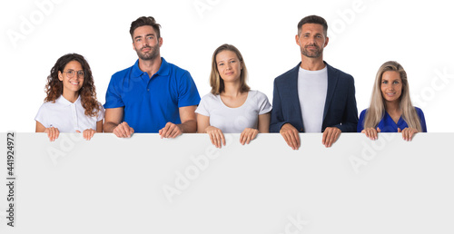 People holding blank sign isolated
