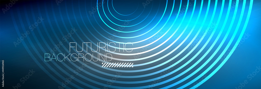 Dark abstract background with glowing neon circles. Trendy layout template for business or technology presentation, internet poster or web brochure cover, wallpaper Dark abstract background with glowing neon circles. Trendy layout template for business or technology presentation, internet poster or web brochure cover, wallpaper