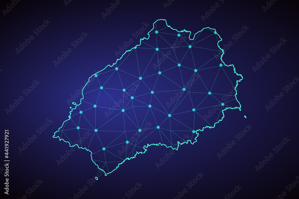 Obraz premium Map of Saint Helena. Wire frame 3D mesh polygonal network line, design sphere, dot and structure. communications map of Saint Helena. Vector Illustration EPS10. 