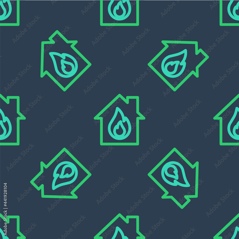 Line Fire in burning house icon isolated seamless pattern on blue background. Vector Line Fire in burning house icon isolated seamless pattern on blue background. Vector