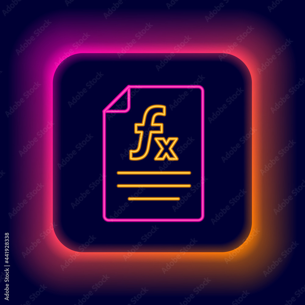 Glowing neon line Function mathematical symbol icon isolated on black background. Colorful outline concept. Vector