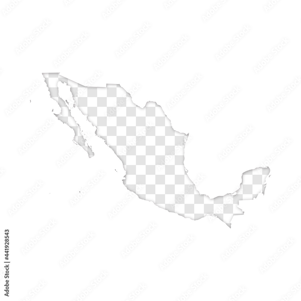 transparent silhouette of Mexico map with shadow
