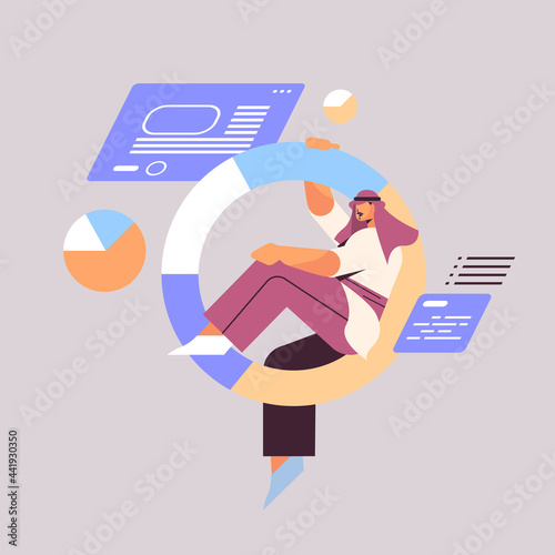 arab businessman sitting in diagram financial statistics data analyzing concept