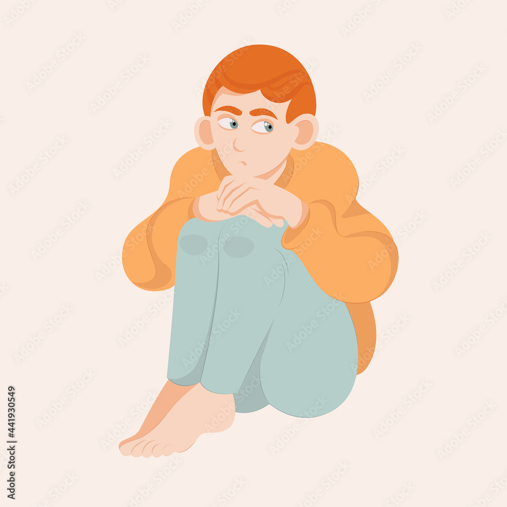Vector image of the character. Sad lonely boy or girl. Negative feelings. Vector image of the character. Sad lonely boy or girl. Negative feelings.