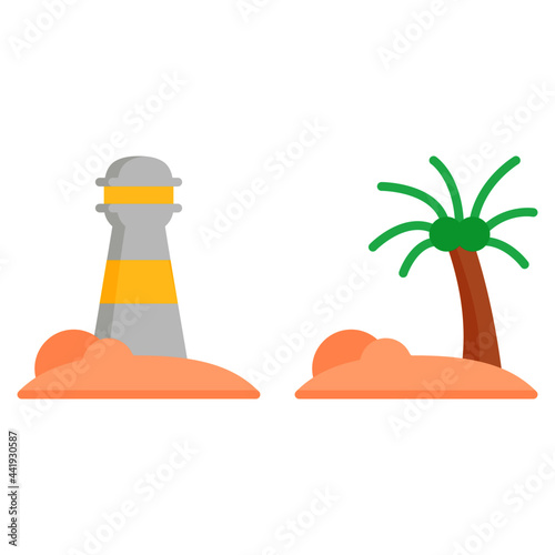Lighthouse and island icon with flat style. Suitable for website design, logo, app and UI. Based on the size of the icon in general, so it can be reduced.