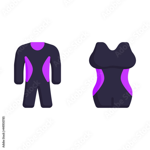 Wet suit and swimsuit icon with flat style. Suitable for website design, logo, app and UI. Based on the size of the icon in general, so it can be reduced.
