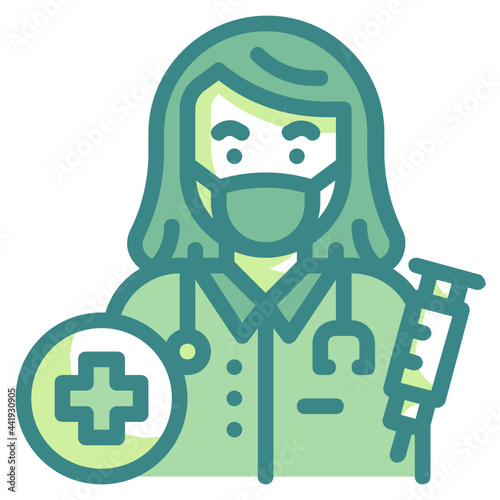 female medical doctor mask blue line icon