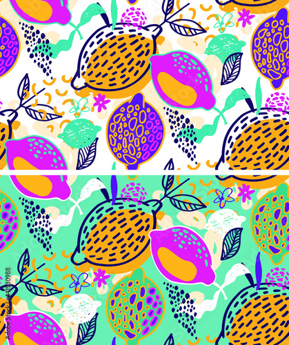 Citrus citron lemon pattern background. Lemonade art label. Cute hand drawn doodle summer pattern background. Fresh pattern art. T-shirt design label.