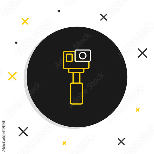 Line Action extreme camera icon isolated on white background. Video camera equipment for filming extreme sports. Colorful outline concept. Vector
