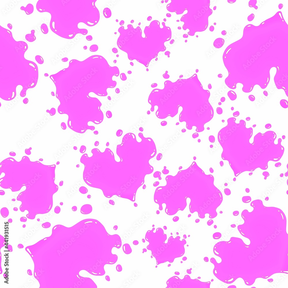 Pink liquid hearts on a white background. Seamless pattern. Abstract artistic repeating pattern.