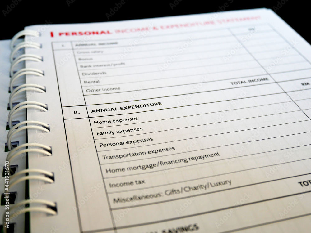 Selected focused on Personal Income and Expenditure text found on one page of a notebook. Be the title to a table of personal income entries that are still empty. Selected focused on Personal Income and Expenditure text found on one page of a notebook. Be the title to a table of personal income entries that are still empty.